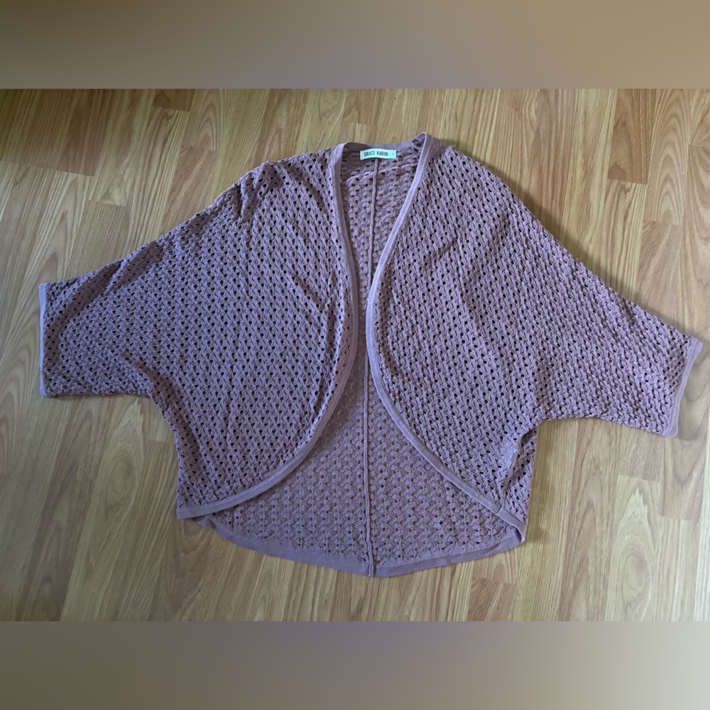 Grace Karin Dusty Rose Crochet Open-Front Cardigan